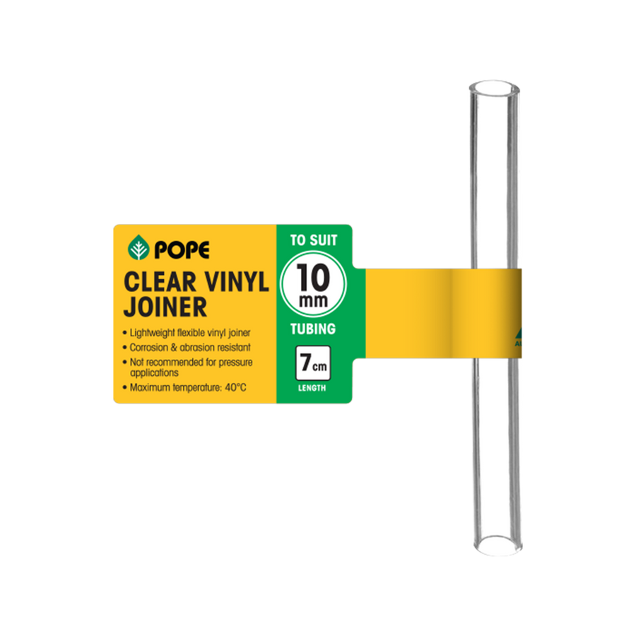 Pope Clear Vinyl Tubing Joiner - 10mm x 7cm - Lightweight - Flexible - Clear - SuperSaverAU - view 1
