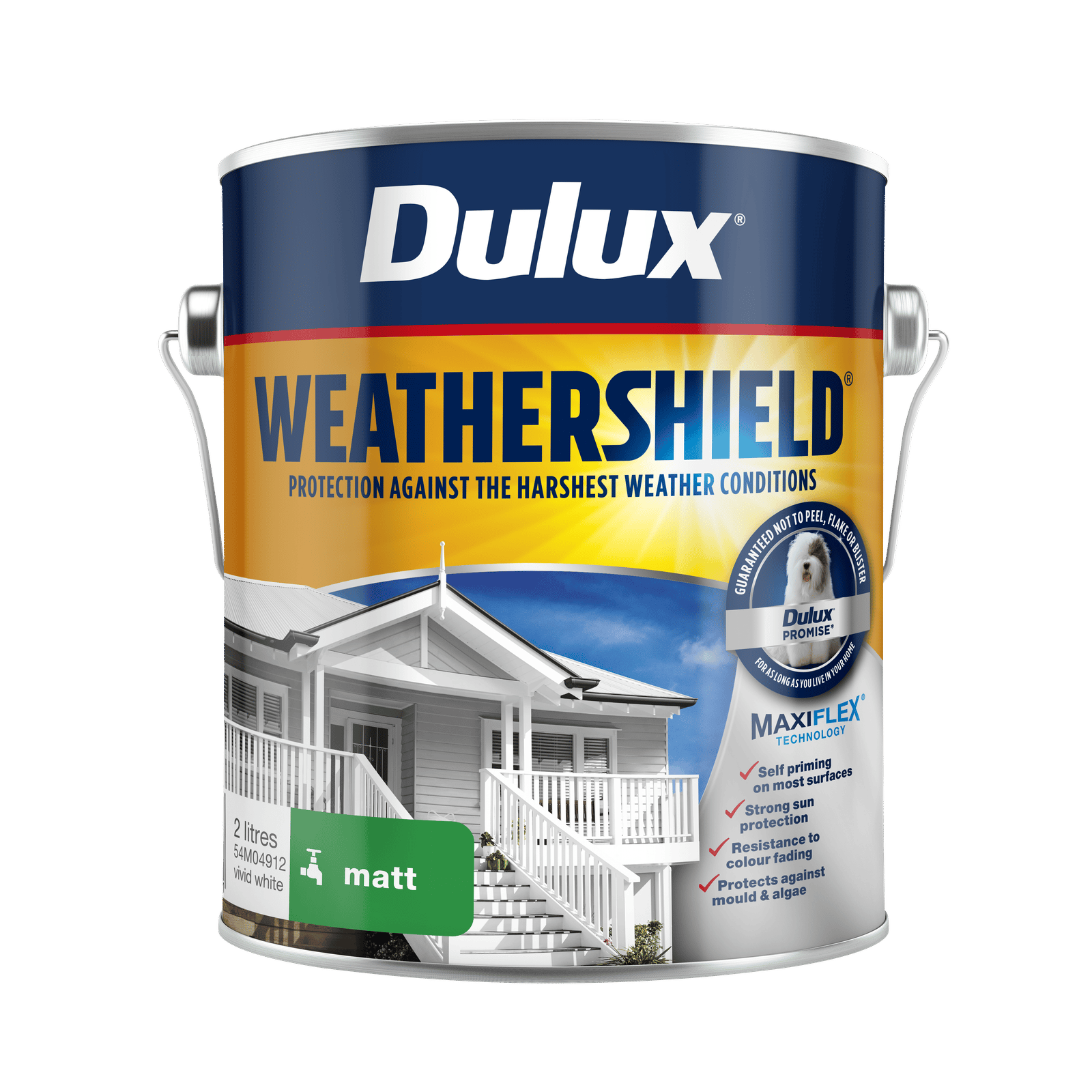 Dulux 2L Vivid White Matt Weathershield Exterior Paint UV Resistant Tintable