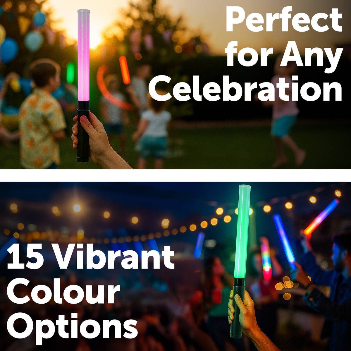 Arlec LED Flashing Glow Stick - Strobing Effect 2 Pack - 14 Colours - 330mm - Black