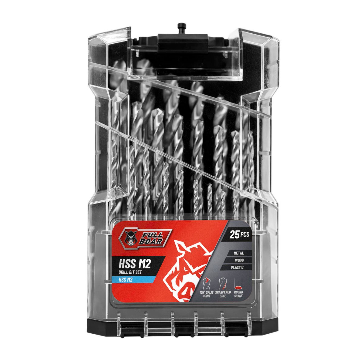 Full Boar 25 Piece HSS M2 Drill Bit Set - 135-Degree Split Point - Durable - SuperSaverAU - view 3