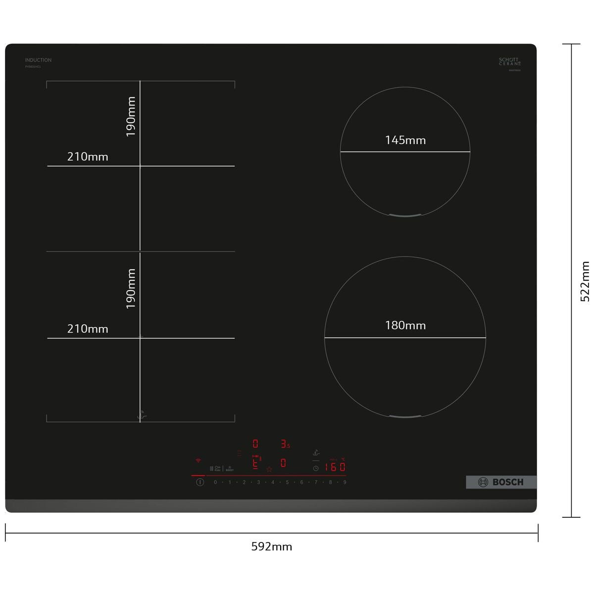 Bosch 60cm Series 6 induction cooktop - CombiZone, PerfectFry Plus, Power Boost, Home Connect - PVS631HC1H