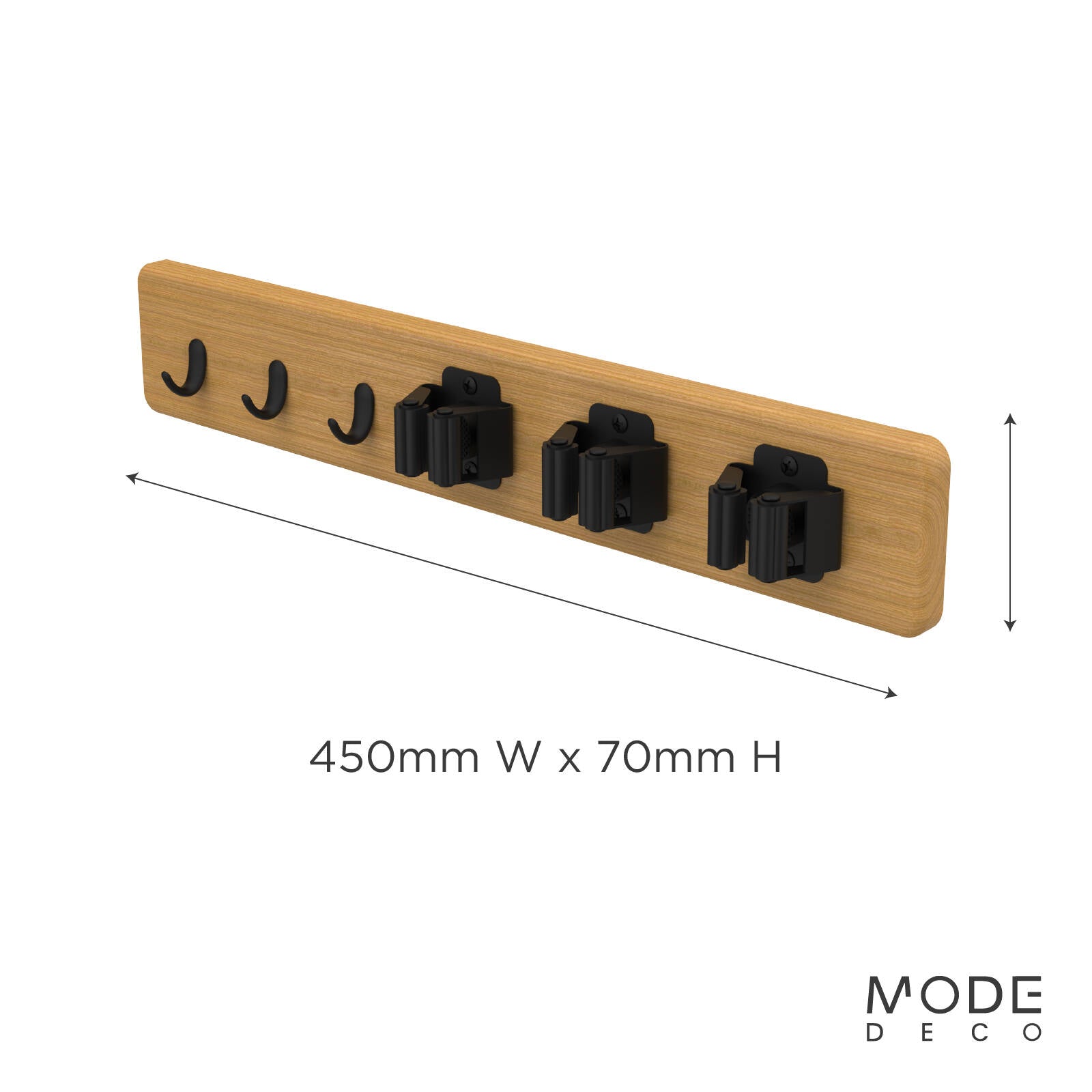 MODE 3 Hooks & 3 Grips On Bamboo Board Hook Rack 450mm Black