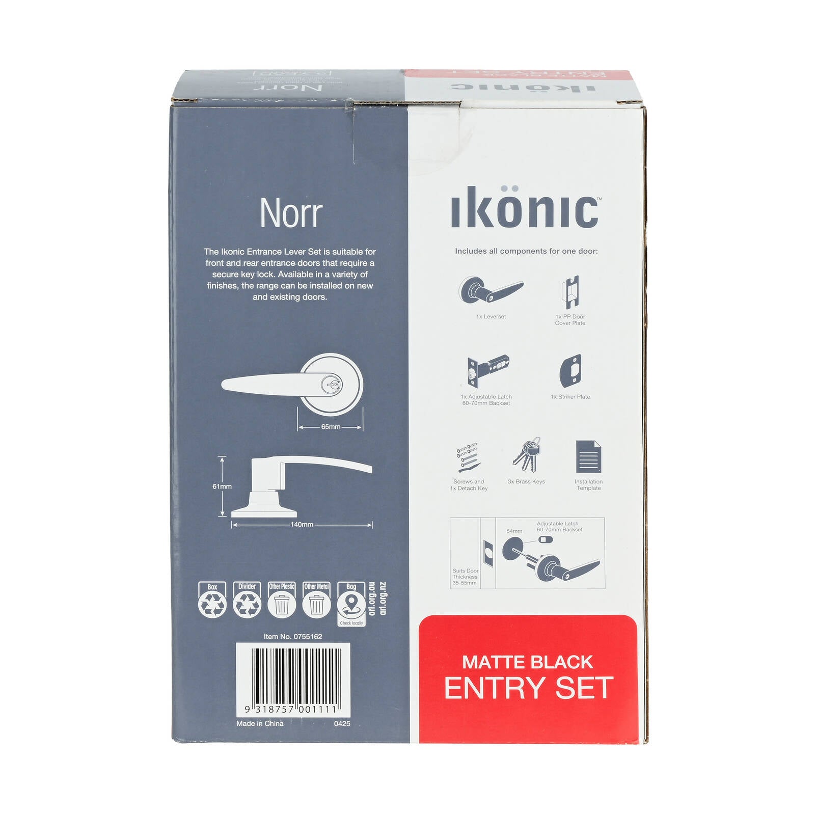 Ikonic Norr Entrance Lever Set Matte Black
