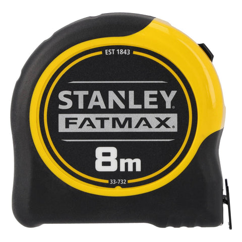Stanley FatMax 8m Wide Blade Tape Measure, Stainless Steel, Magnetic Tip, Lockable, Belt Clip