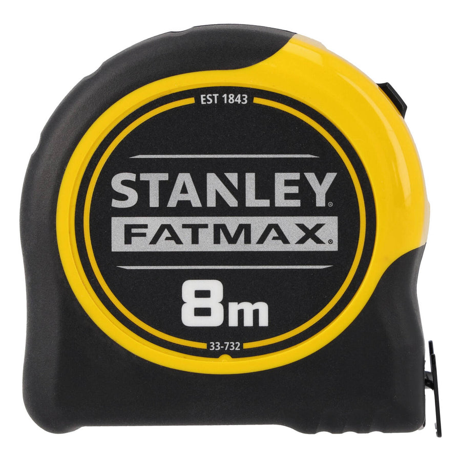 Stanley FatMax 8m Wide Blade Tape Measure, Stainless Steel, Magnetic Tip, Lockable, Belt Clip