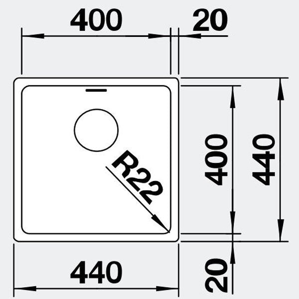 Blanco single bowl undermount sink - 18/10 stainless steel, straight sides, tight radii - ANDANO400U