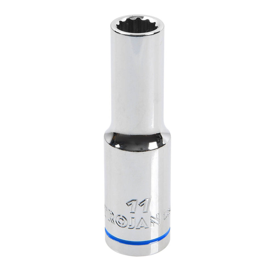 Trojan 11mm Deep Socket 1/2" Drive - Polished Chrome Vanadium - 12 Point - SuperSaverAU - view 1