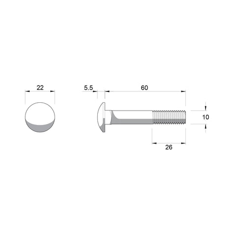 Zenith M10 x 60mm Hot Dipped Galvanised Cup Head Bolt and Nut - 4.6 Grade Steel, Each