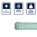 Grunt 6mm x 25m Outdoor Rope, White with Green Trace, Braided PP Multi-Filament, 350kg Break Strength