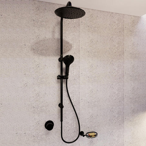 Mondella Resonance Matte Black Exposed Shower on Rail with Hand Set, Round Rain Head, WELS 3 Star 9L/min