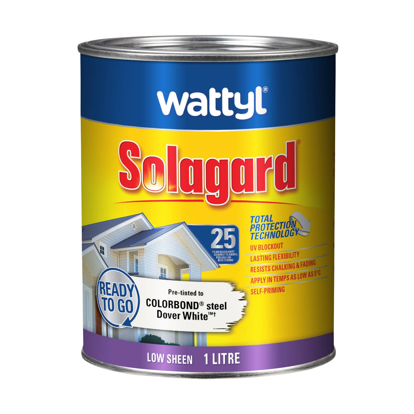 Wattyl Solagard Dover White Low Sheen Pre-Tinted Exterior Paint 1L