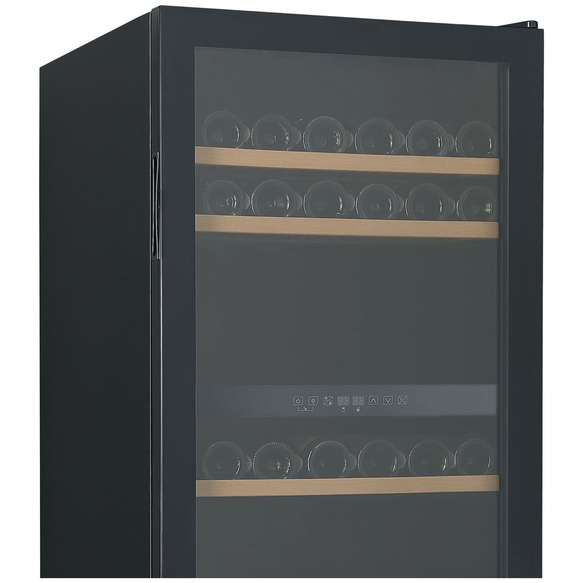 Cantina 127 Bottle Dual Zone Freestanding Wine Cabinet - Black Glass Door - Beech Trim Shelves - CCWID105B