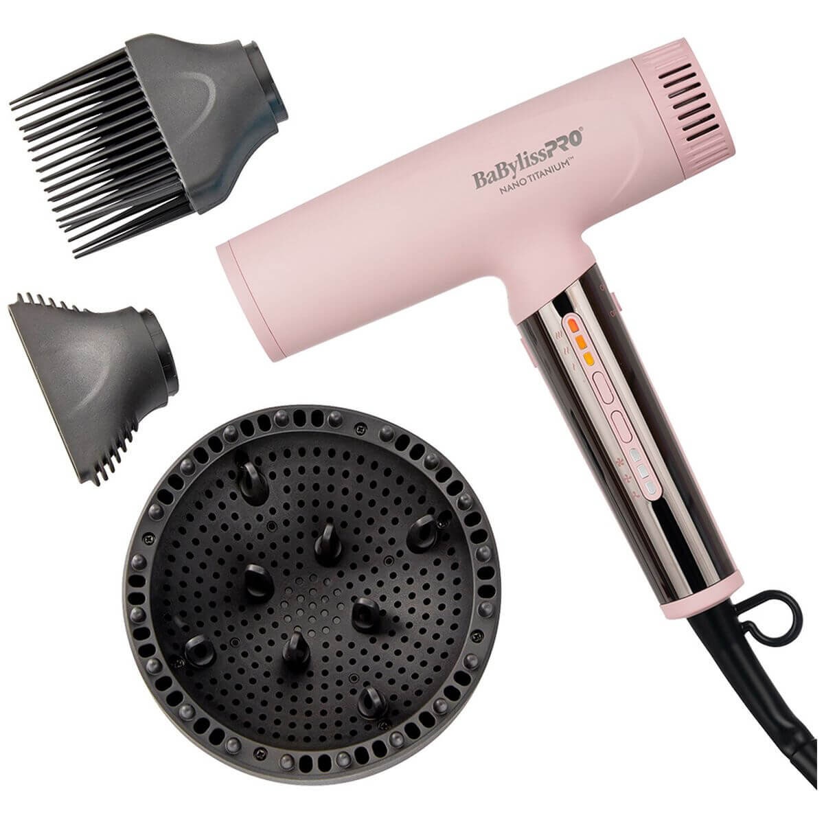 BaBylissPRO Nano Titanium Light ionic high-speed hair dryer - 1400W digital motor, pink blush - 900215
