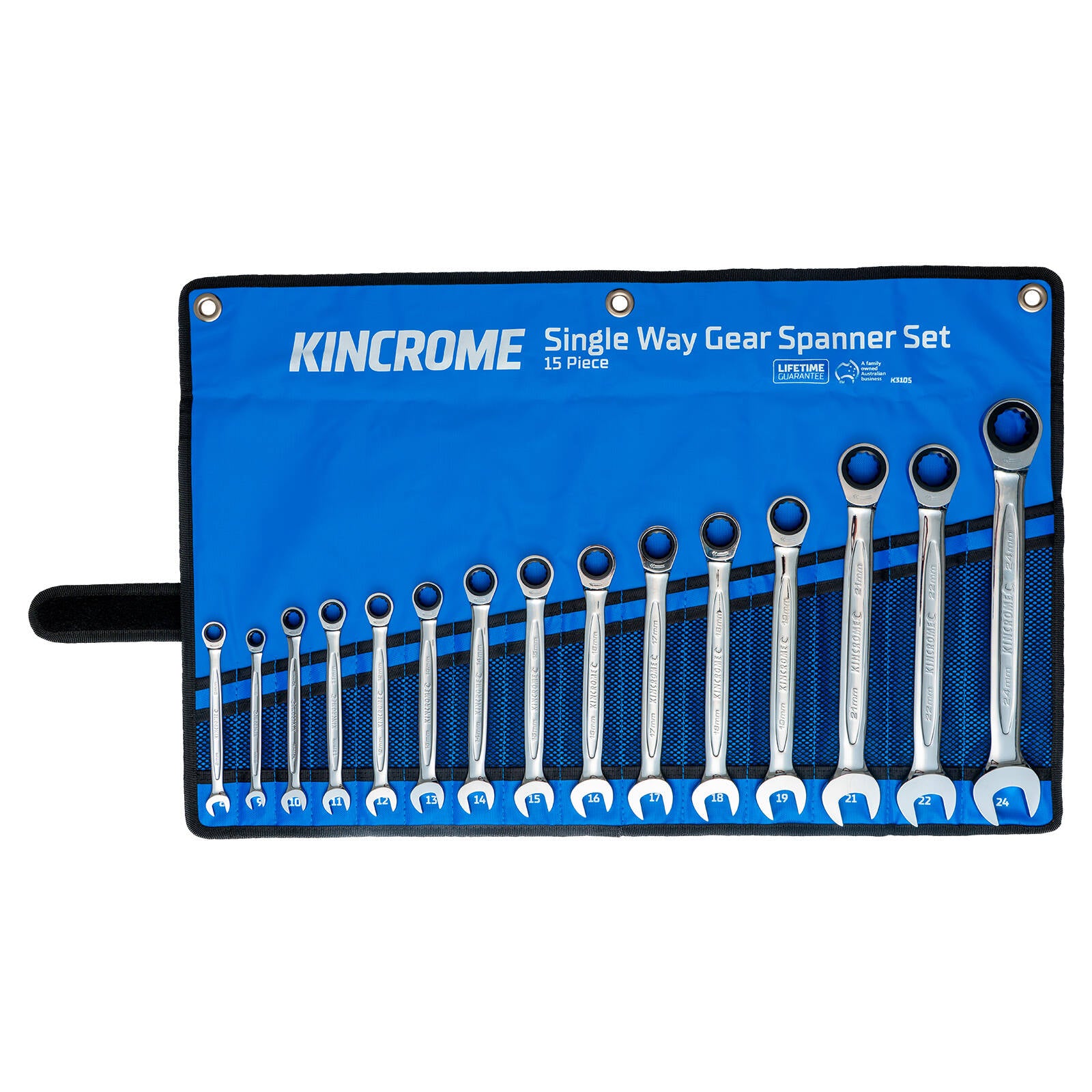 Kincrome 15 Piece Metric Single Way Gear Spanner Set with Case