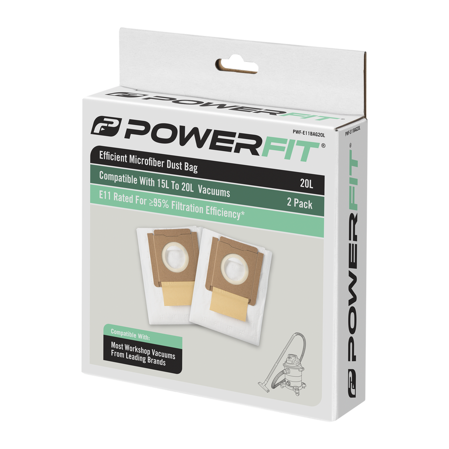 PowerFit 20L E11 Micro-Fibre Dust Bag PWF-E11BAG20L, Vacuum Accessory, 2 Pack