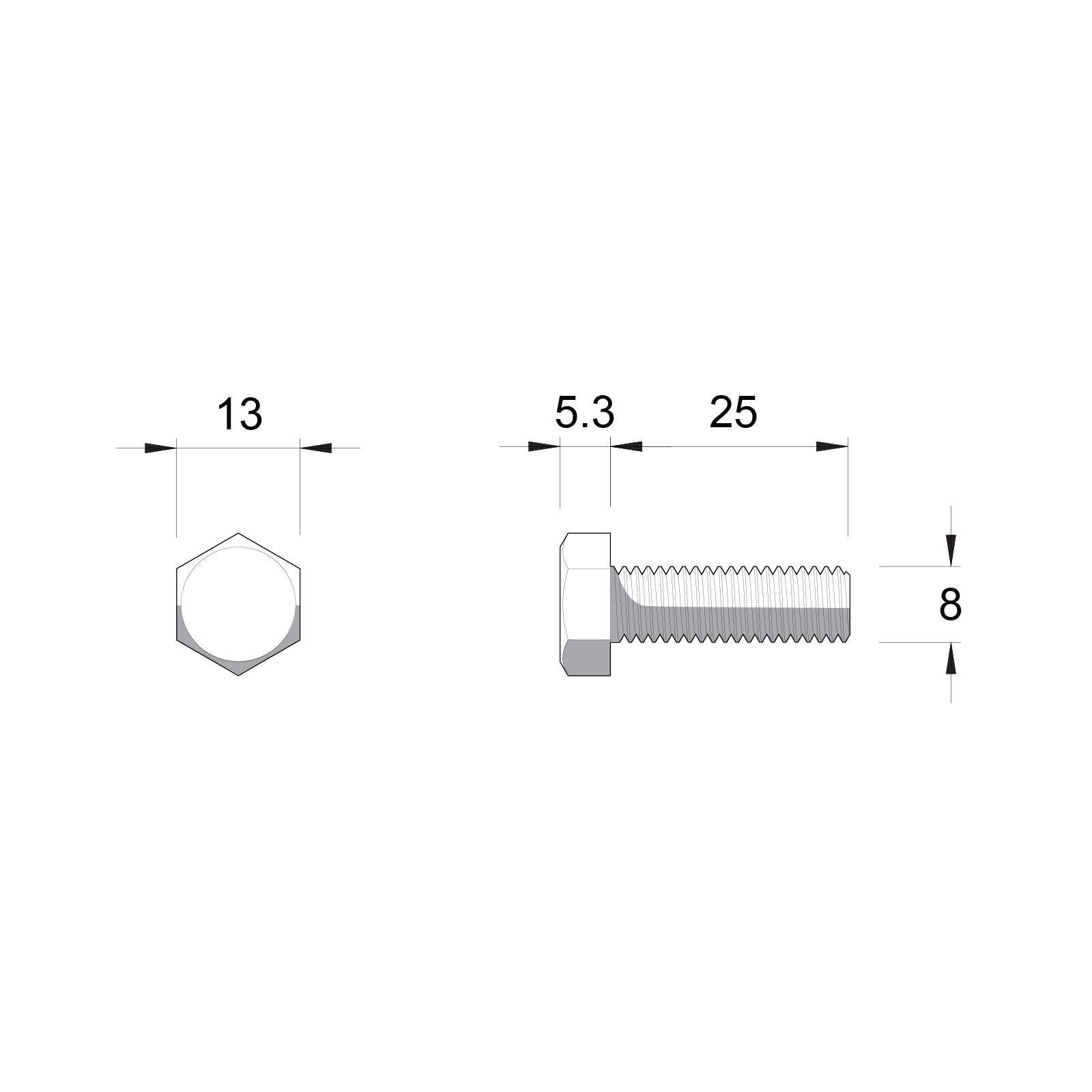ZENITH M8 x 25mm Zinc Plated 4.6 Grade Steel Hex Head Bolt And Nut
