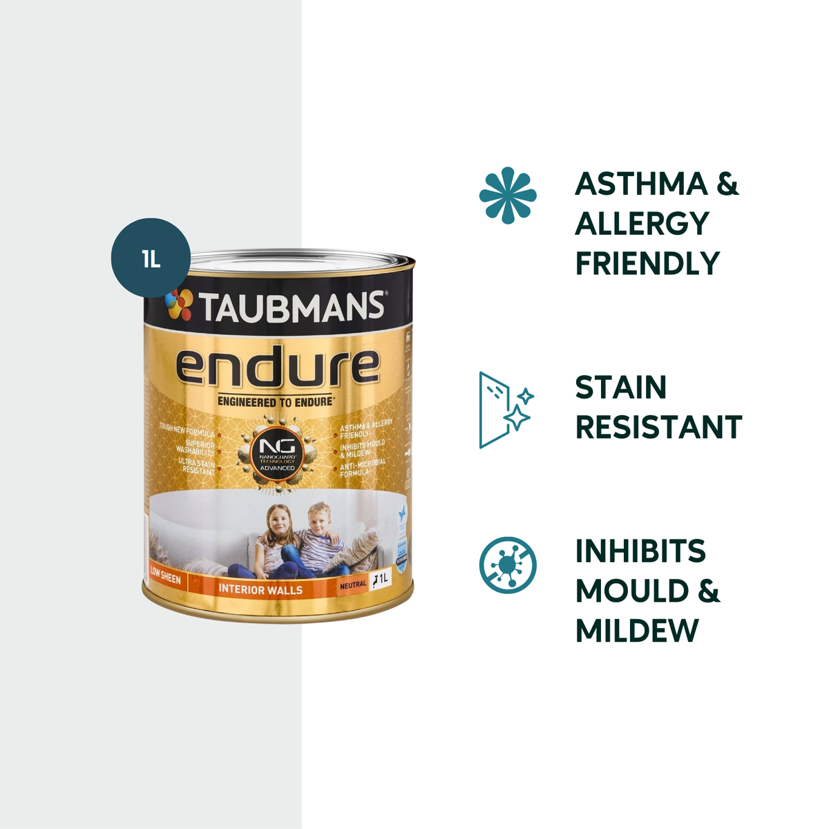 Taubmans 1L Neutral Low Sheen Endure Interior Walls Paint - Stain Resistant - Low Odour - SuperSaverAU - view 2