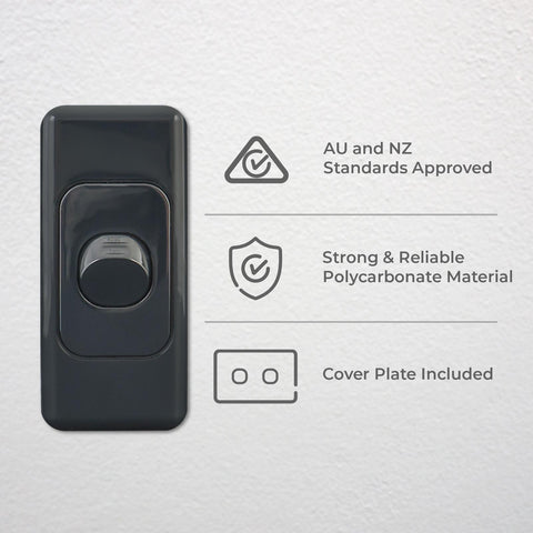 DETA Black Single Architrave Switch - Polycarbonate Vertical 10A 250V