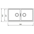 Abey Puro Horizont Double Bowl Undermount Sink - Black Nano-Granite, Overflow Kit Included - N200UP