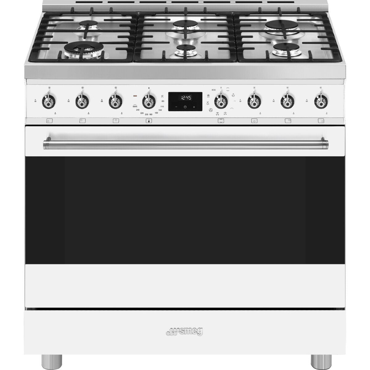 Smeg 90cm Classic Dual Fuel Freestanding Oven - White, Six Burners, 126L Capacity - CS9GMWHA2
