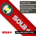 Sola Spirit Level Red 60cm 3 Vials - Precision Measurement Tool - Durable Design - SuperSaverAU - view 2