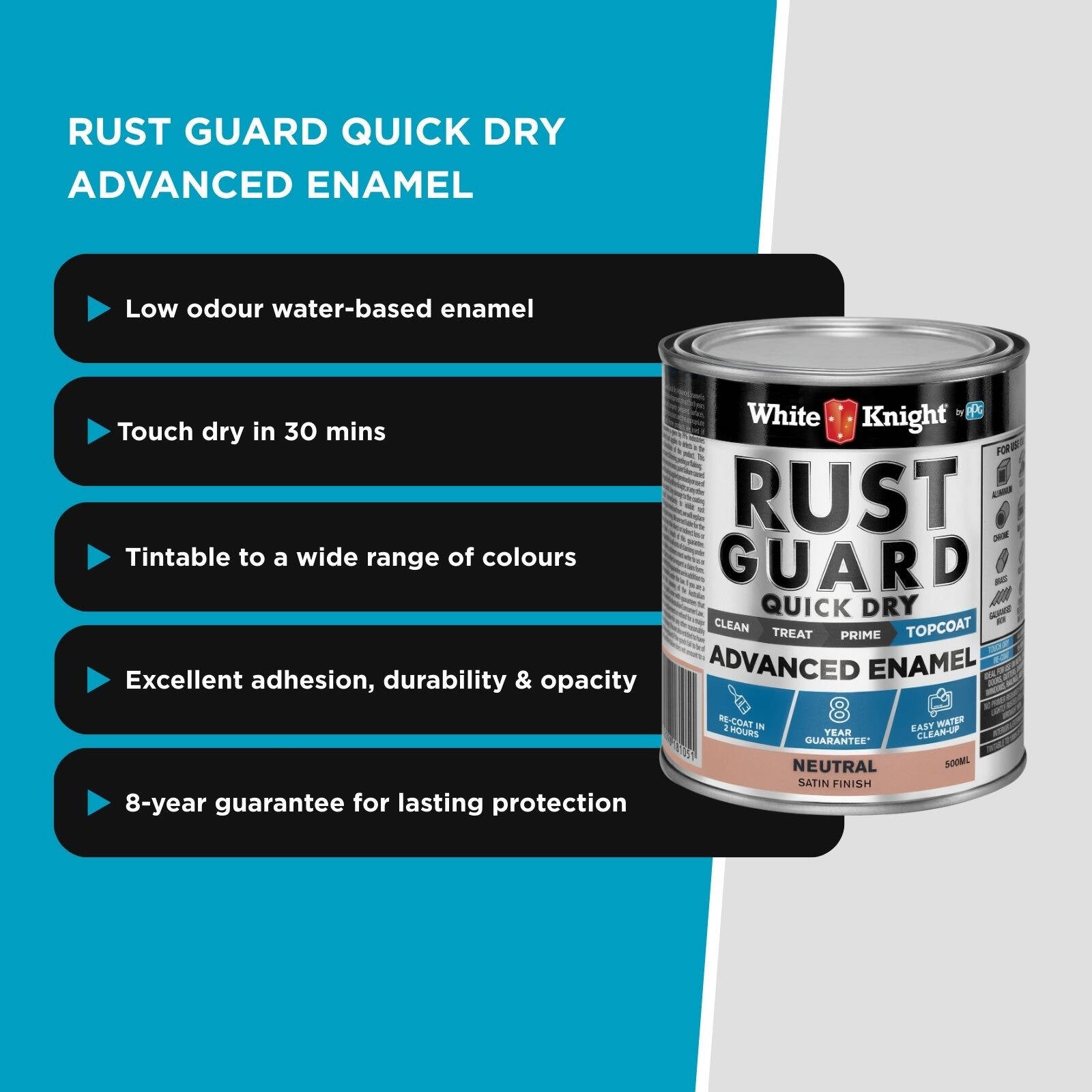 White Knight Rust Guard 500ml Neutral Satin Quick Dry Advanced Enamel Paint
