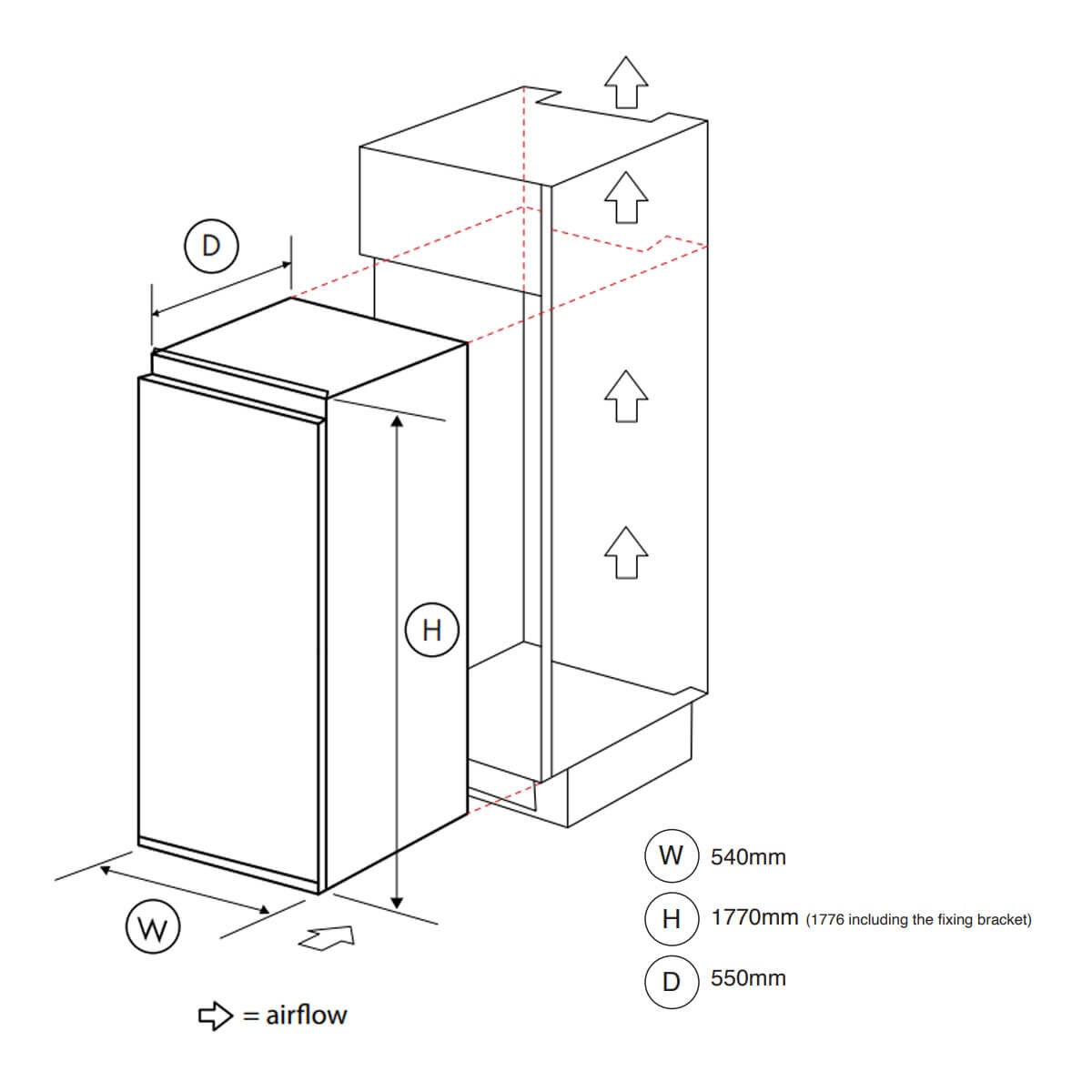 Artusi 280L Fully Integrated Refrigerator - Frost Free, Touch Control, 41dB Noise Level - AINT5100