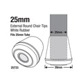 Surface Gard 25mm White Round External Rubber Chair Tips - 4 Pack