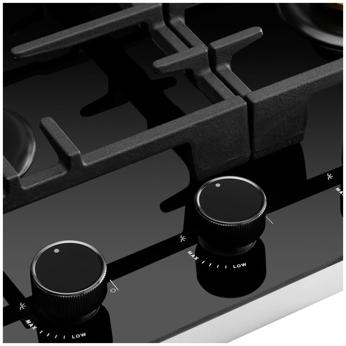 Omega 60cm Natural Gas Cooktop - Black Ceramic Glass, Wok Burner, Brass Burners, Cast Iron Trivets - OCGG604WB