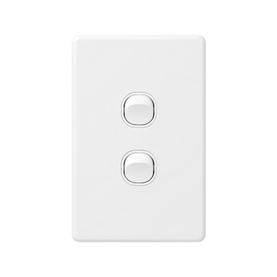 Deta X6 Gloss White Double Vertical Switch - 2 Gang - Polycarbonate - Durable - SuperSaverAU - view 1