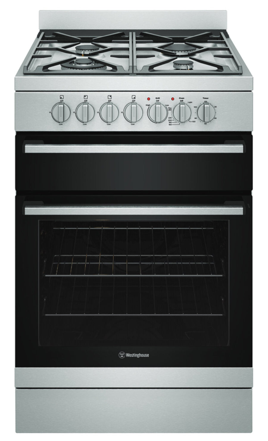 Westinghouse 60cm Dual Fuel Upright Oven - Stainless Steel, Wok Burner, 80L Oven - WFE612SC