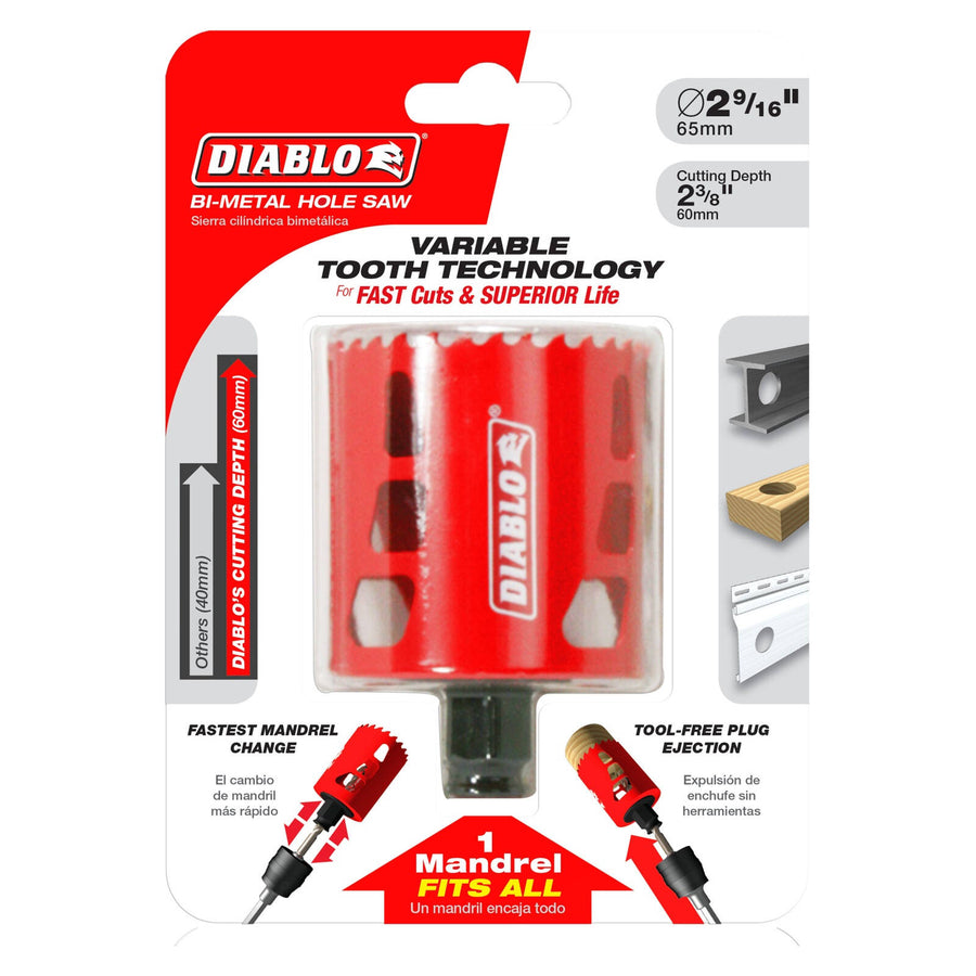 Diablo 65mm Bi-Metal Hole Saw 60mm Depth for Wood, Steel & Plastic