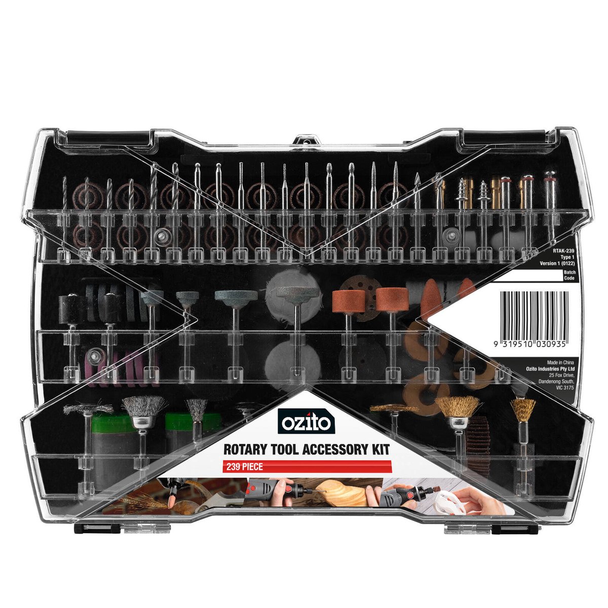 Ozito 239 Piece Rotary Tool Accessory Kit - 1/8” Shank - Versatile Tools - SuperSaverAU - view 1