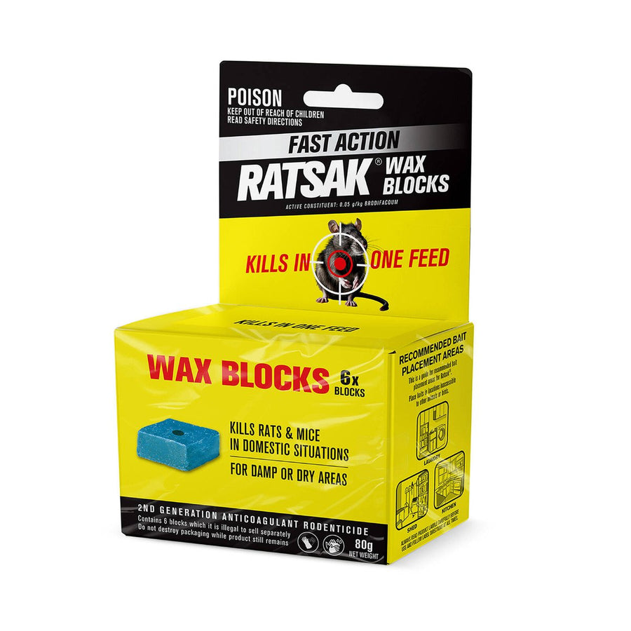 Ratsak Fast Action Wax Blocks 80g - 6 Pack - Moisture Resistant - Blue - SuperSaverAU - view 1