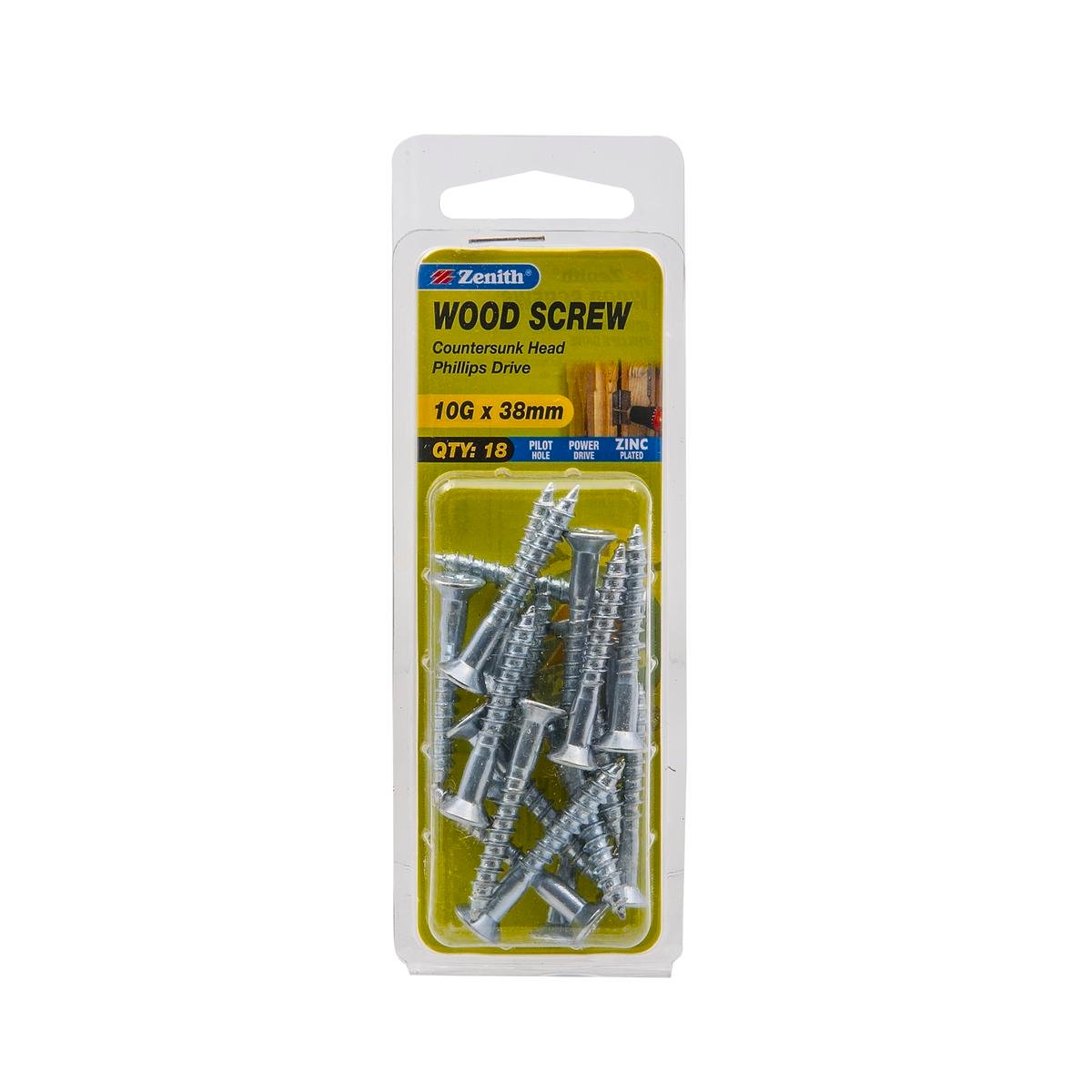 Zenith Countersunk Head Wood Screws 10g x 38mm - Zinc Plated - 18 Pack - SuperSaverAU - view 1