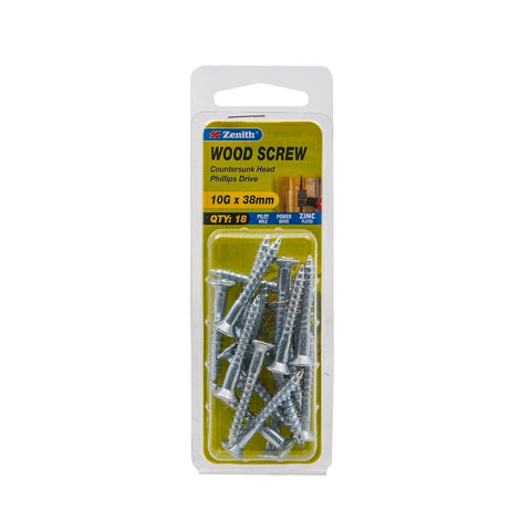 Zenith Countersunk Head Wood Screws 10g x 38mm - Zinc Plated - 18 Pack - SuperSaverAU - view 1