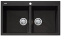 Oliveri Santorini double bowl topmount or flush mount sink - black granite and quartz - ST-BL1564