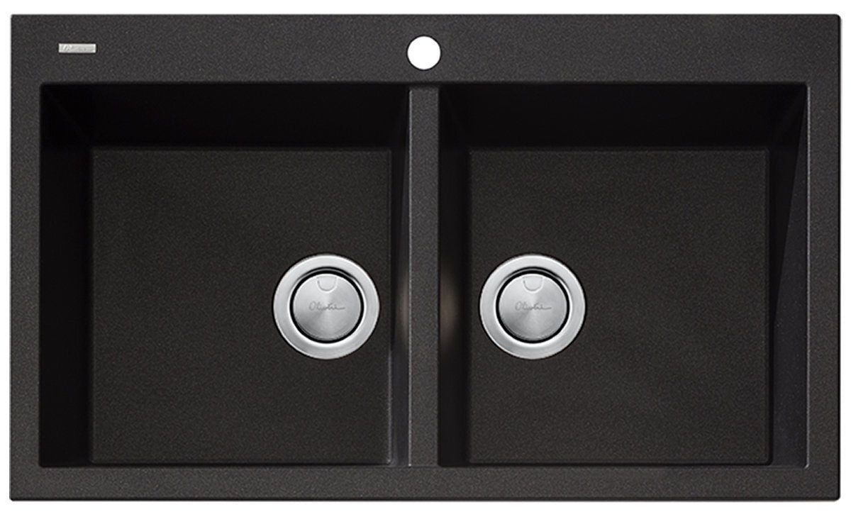 Oliveri Santorini double bowl topmount or flush mount sink - black granite and quartz - ST-BL1564