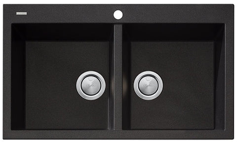 Oliveri Santorini double bowl topmount or flush mount sink - black granite and quartz - ST-BL1564