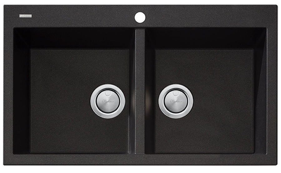 Oliveri Santorini double bowl topmount or flush mount sink - black granite and quartz - ST-BL1564