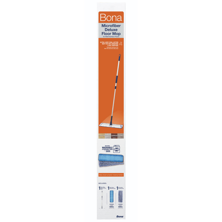 Bona Deluxe Microfibre Mop with 2 Pads 1360mm Telescopic Swivel Floor Mop