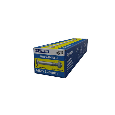 Zenith Cup Head Bolt - M12 x 300mm - Hot Dipped Galvanised - 12 Pack - SuperSaverAU - view 1