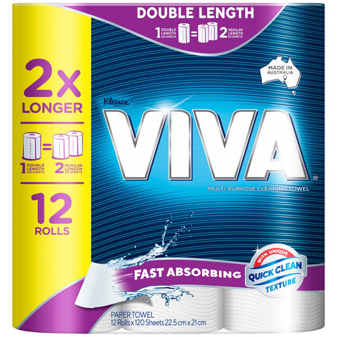 Viva Double Length Cleaning Paper Towels 12 x 120 Sheets - SuperSaverAU - view 2