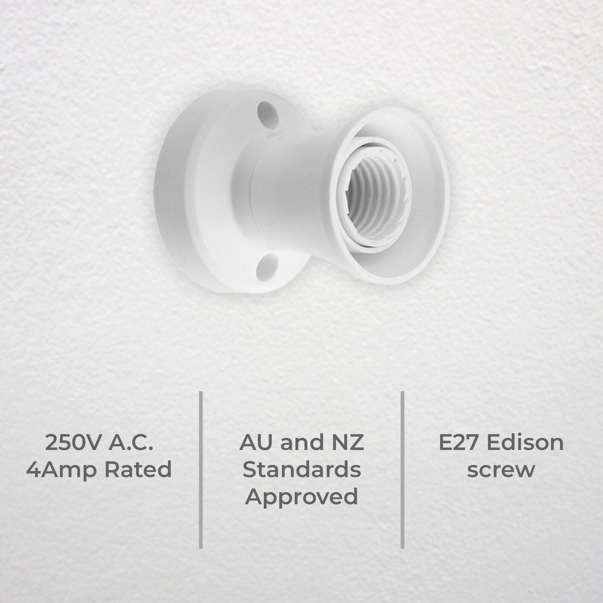 Deta E27 Batten Holder - 250V a.c. - White - Easy to Install - 82mm x 66mm x 66mm - SuperSaverAU - view 2