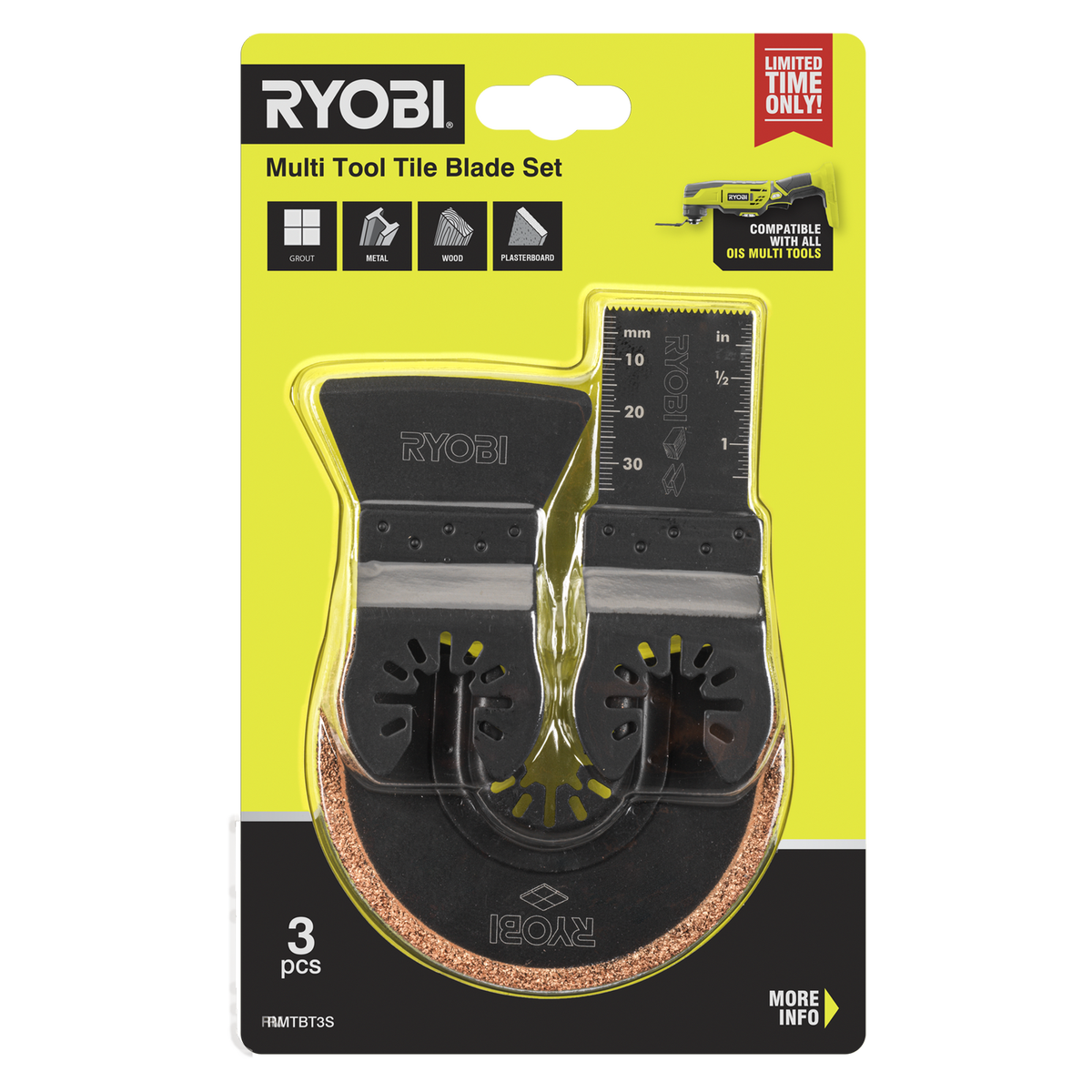 Ryobi 3 Piece Multi Tool Tile Blade Set - 91mm Grout Removal Blade - Versatile Cutting - SuperSaverAU - view 1