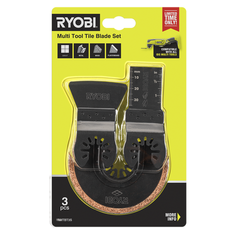 Ryobi 3 Piece Multi Tool Tile Blade Set - 91mm Grout Removal Blade - Versatile Cutting - SuperSaverAU - view 1