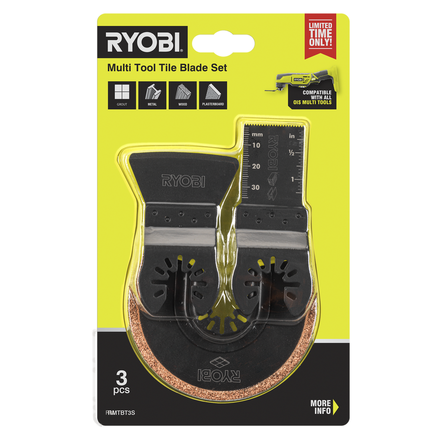 Ryobi 3 Piece Multi Tool Tile Blade Set - 91mm Grout Removal Blade - Versatile Cutting - SuperSaverAU - view 1