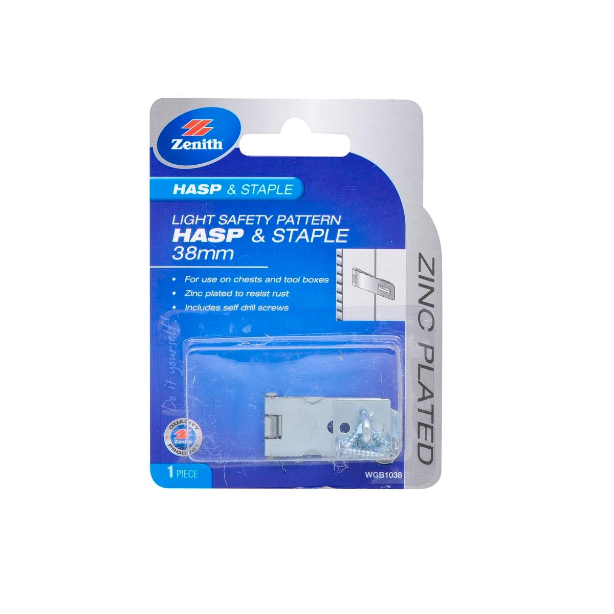 Zenith Hasp and Staple 38mm Zinc Plated Steel Light Duty Security - SuperSaverAU - view 1