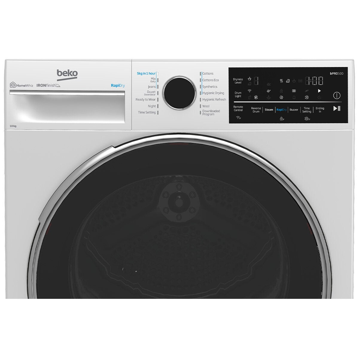 Beko 10kg hybrid heat pump dryer with steam - 9 star energy rating, Wi-Fi, 14 programs - BDPB104HW