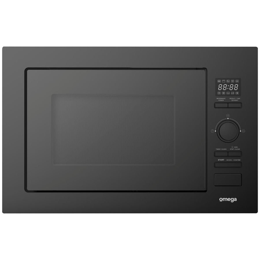 Omega 28L Built-In Microwave Oven 900W - Black Glass - 8 Auto Programs - Defrost by Weight - OM28BF